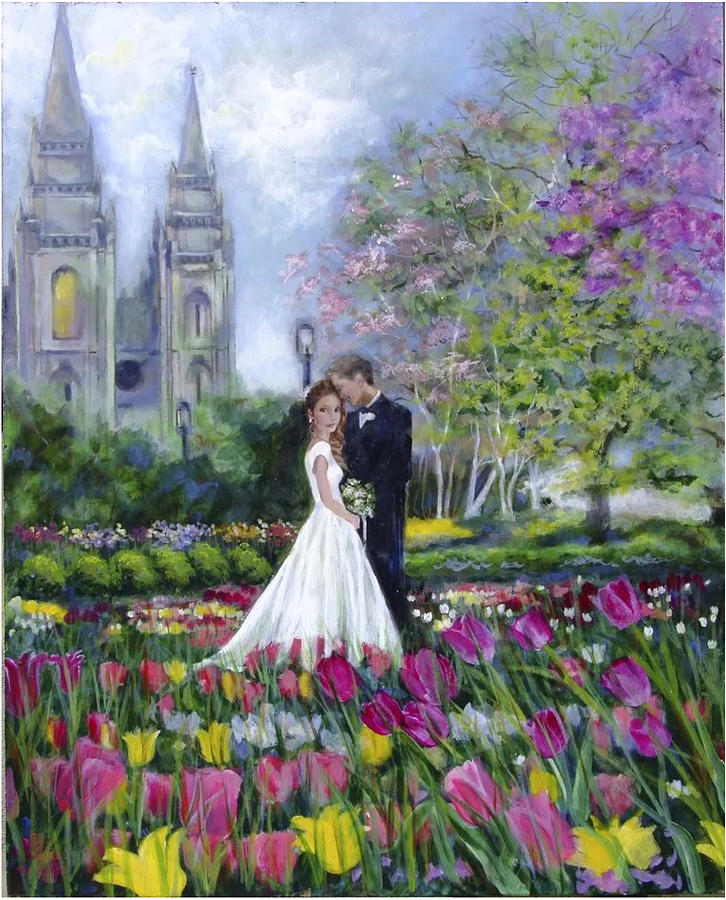 726x900 Salt Lake Temple Married In Spring Painting By Marcia Johnson - Salt Lake Temple Painting