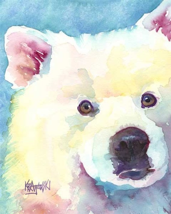 570x713 Samoyed Art Print Of Original Watercolor Painting 11x14 Dog - Samoyed Painting