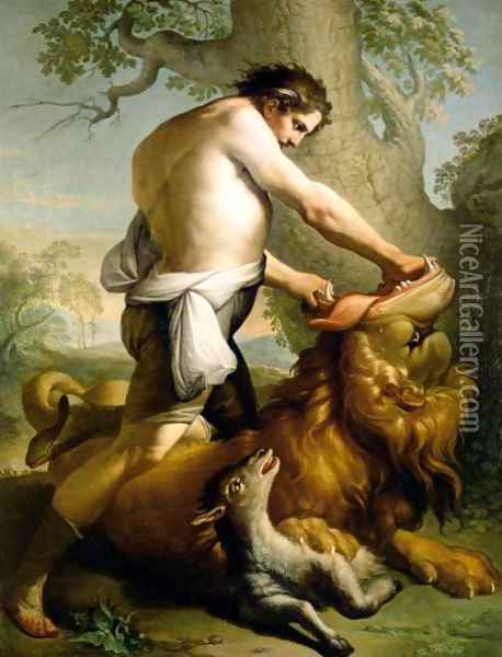 458x600 Samson Slaying The Lion Oil Painting Reproduction By Italian - Samson Painting