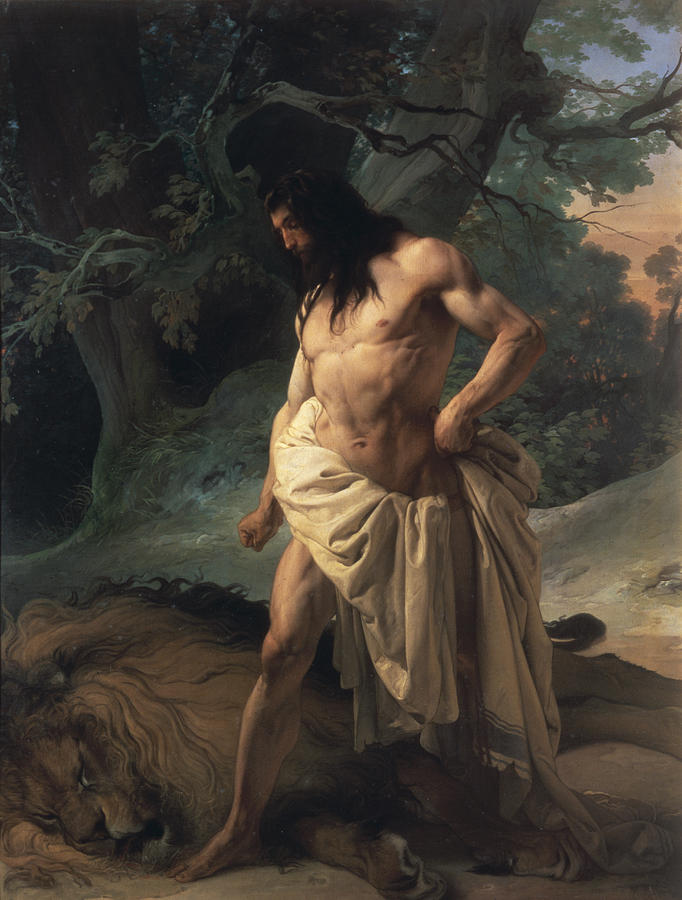 682x900 Samson Slays The Lion Painting By Francesco Hayez - Samson Painting