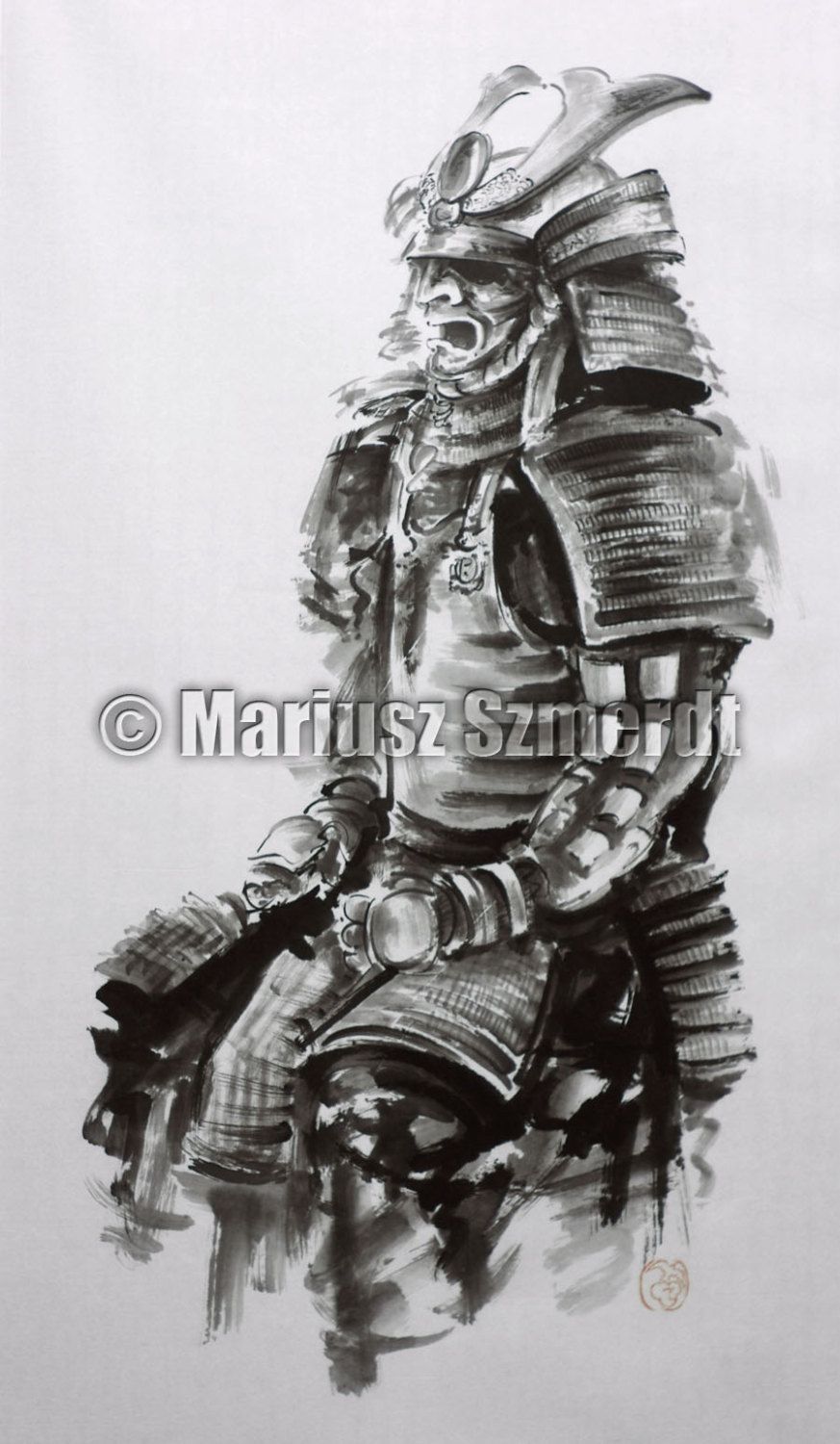 873x1500 Samurai Armor Japan Warrior Original Handmade Painting Wall Decor - Samurai Helmet Painting