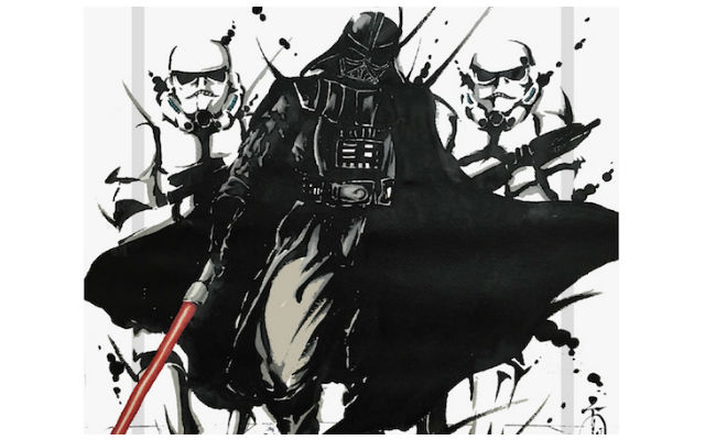 640x400 Star Wars Japanese Ink Warrior Paintings Give Darth Vader - Samurai Ink Painting