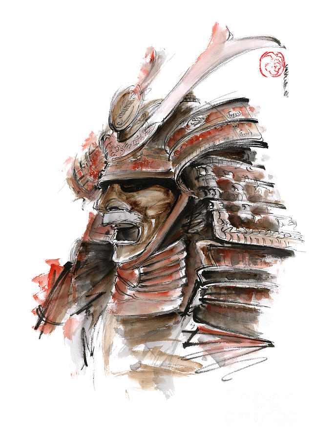 645x900 Samurai Warrior Japanese Armor Full Face Mask Painting By Mariusz - Samurai Painting