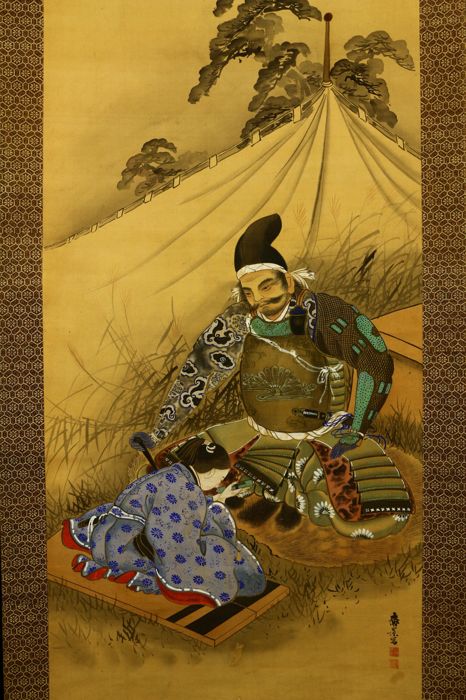 466x700 Hand Painted Hanging Scroll Signed Nankei - Samurai Painting