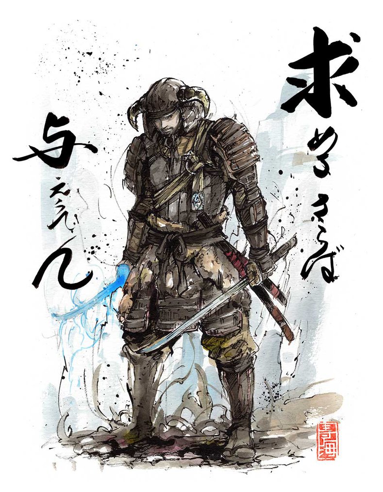 789x1013 Skyrim Samurai Warrior Sumi Ink And Watercolor By Mycks - Samurai Painting