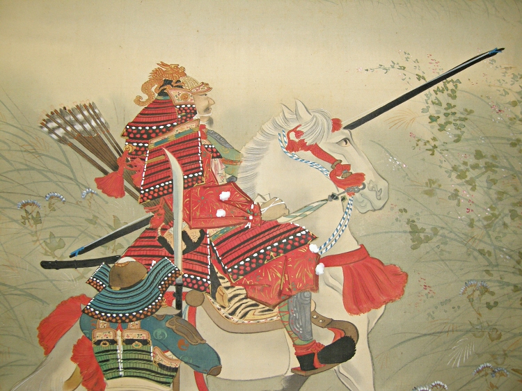750x562 Ss 30088 [ Famous Samurai In Battle ] Japanese Antique Hanging - Samurai Warrior Painting