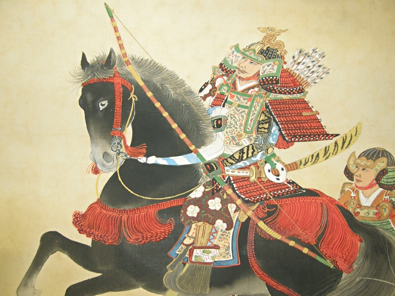 800x600 Ss 30104 [ Famous Samurai In Battle ] Japanese Vintage Kakejiku - Samurai Warrior Painting