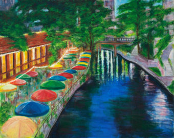340x270 Original Watercolor Paintingwatercolor Paintinglandscapesan - San Antonio Riverwalk Painting