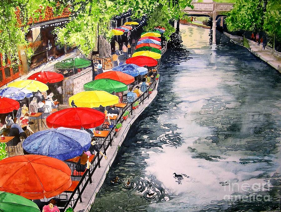 900x679 San Antonio River Walk Painting By Tom Riggs - San Antonio Riverwalk Painting