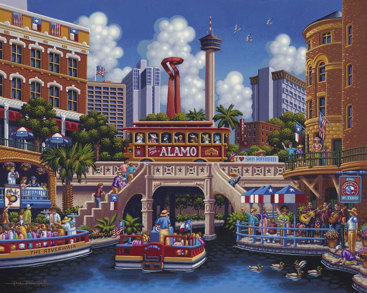1250x1000 San Antonio River Walk And The Alamo - San Antonio Riverwalk Painting