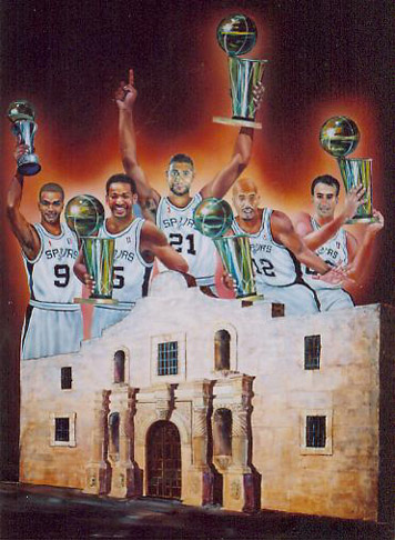 356x486 San Antonio Spurs 2007 Nba Champions Basketball Art Print - San Antonio Spurs Painting
