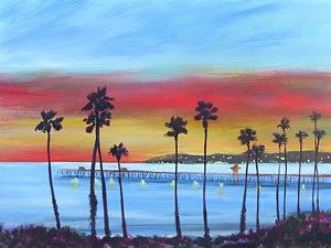 300x225 Pier At Twilight Painting By Sally Huss - San Clemente Painting