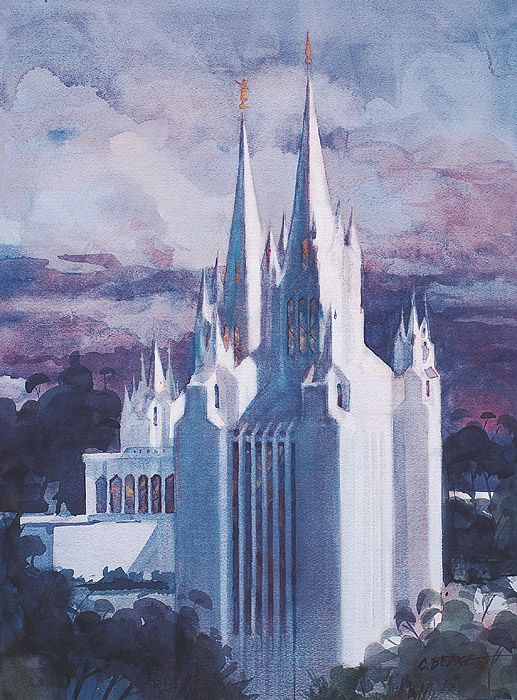 517x700 San Diego California Temple By Cloyd Bedke. - San Diego Temple Painting