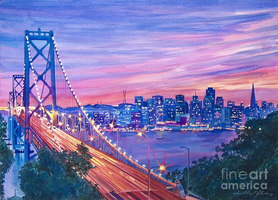 900x647 San Francisco Nights Painting By David Lloyd Glover - San Francisco Bridge Painting