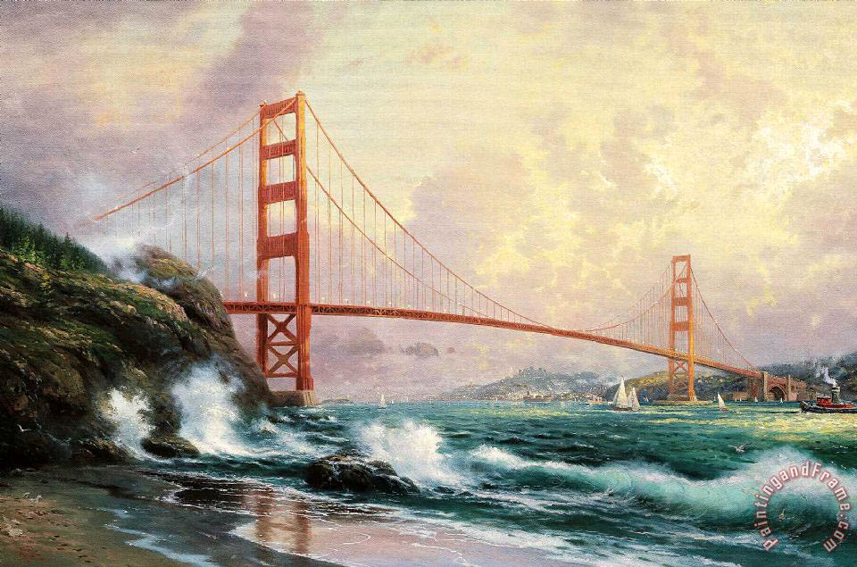 960x635 Thomas Kinkade Golden Gate Bridge, San Francisco Painting - San Francisco Bridge Painting