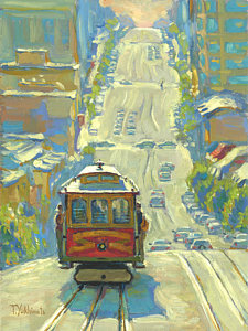 225x300 California Street San Francisco Painting By Tania Yukhimets - San Francisco Cable Car Painting