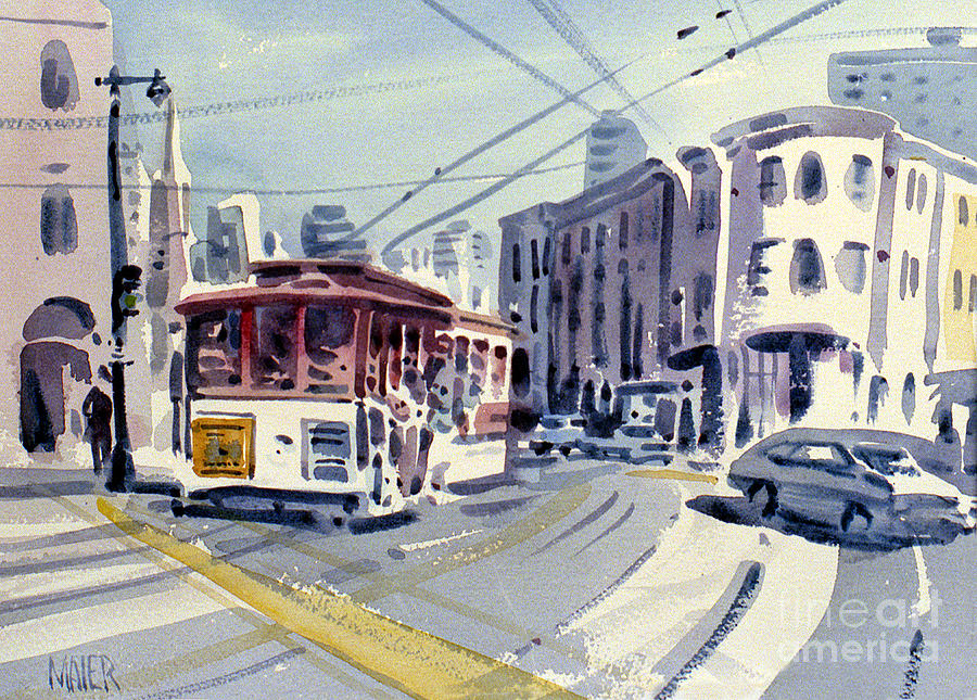 900x645 Downtown San Francisco Painting By Donald Maier - San Francisco Cable Car Painting