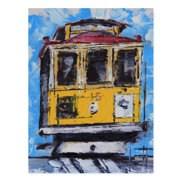 630x630 San Francisco Art, Cable Car Painting, California Postcard - San Francisco Cable Car Painting