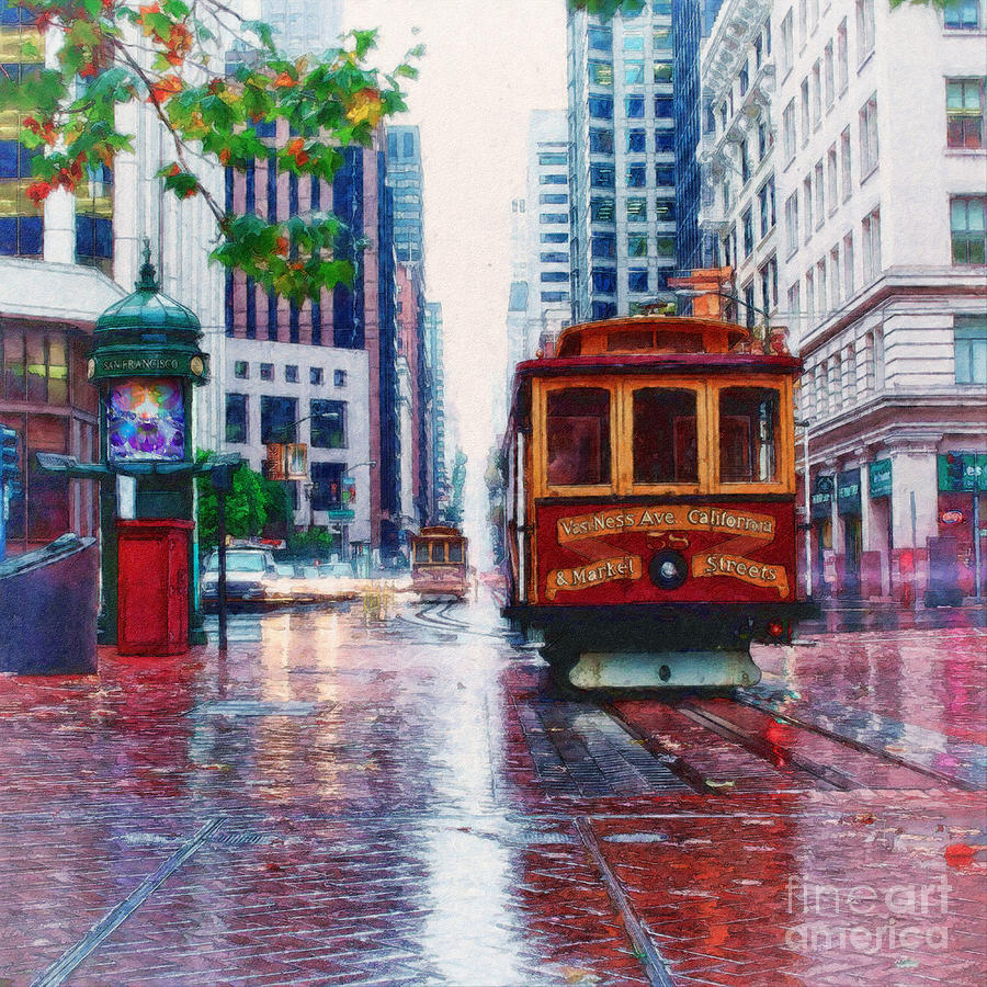 900x900 San Francisco Trolley Car Painting By Shawna Mac - San Francisco Cable Car Painting