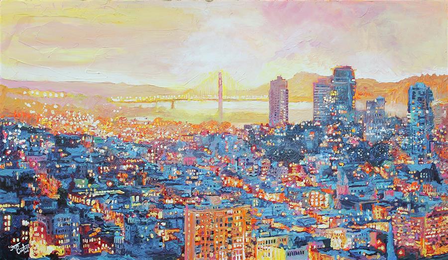 900x524 San Francisco, Under A Blue And Citrus Sunset Seth Couture - San Francisco Painting