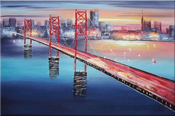 612x408 Bay Bridge To San Francisco Oil Painting Cityscape America Modern - San Francisco Painting