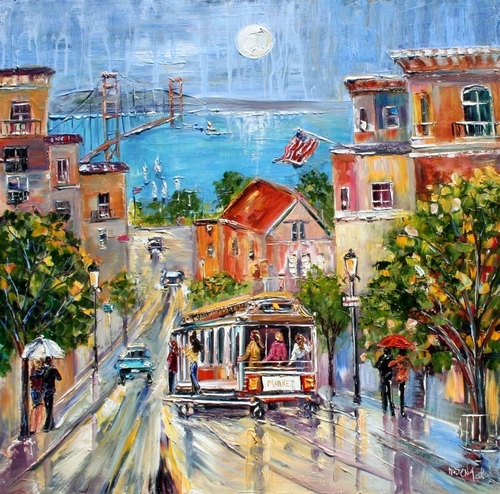 500x494 Painting San Francisco Moon (Original Art By Karen's Fine Art) - San Francisco Painting