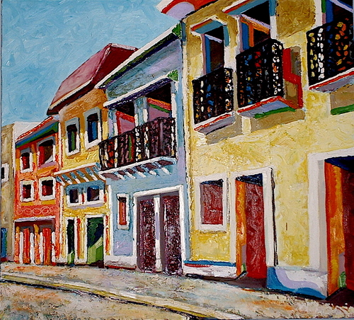 500x452 Cityscape Oil Paintings Old San Juan By Chris Plunkett - San Juan Painting
