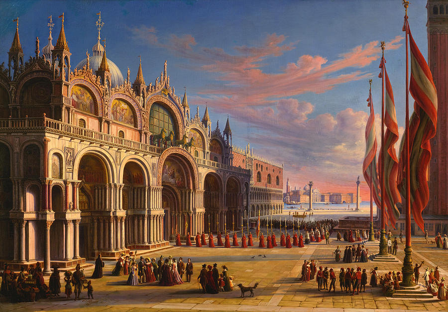 900x627 Piazza Di San Marco. Venice Painting By Carl Ludwig Rundt - San Marco Painting