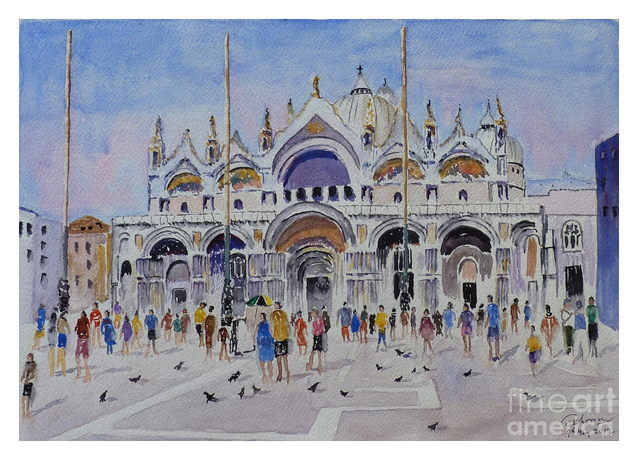900x650 Piazza San Marco Painting By Godwin Cassar - San Marco Painting