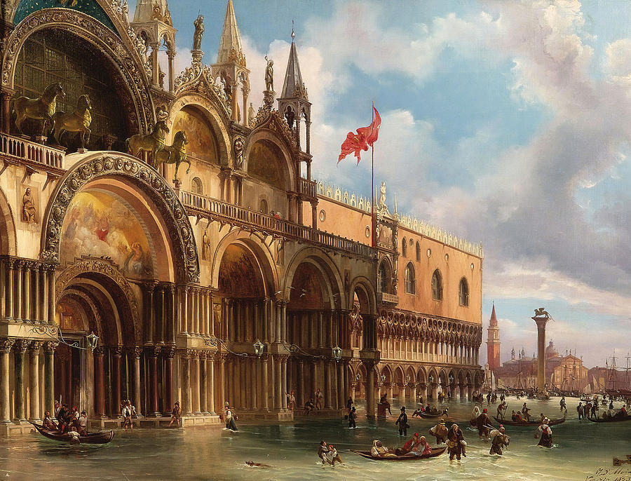 900x686 View Of Piazza San Marco, Venice With The Acqua Alta Painting By - San Marco Painting