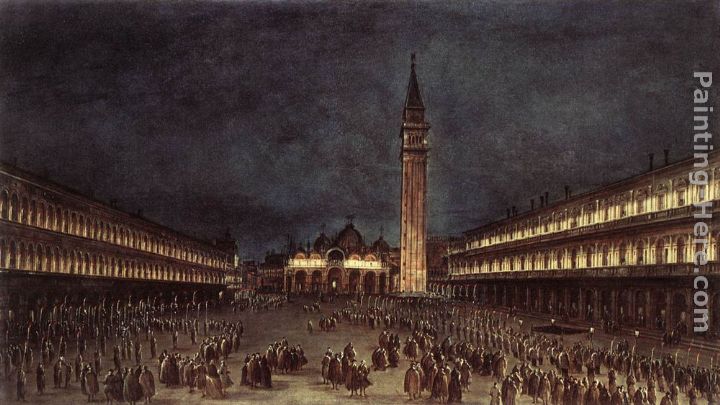 720x405 Francesco Guardi Nighttime Procession In Piazza San Marco Painting - San Marco Painting