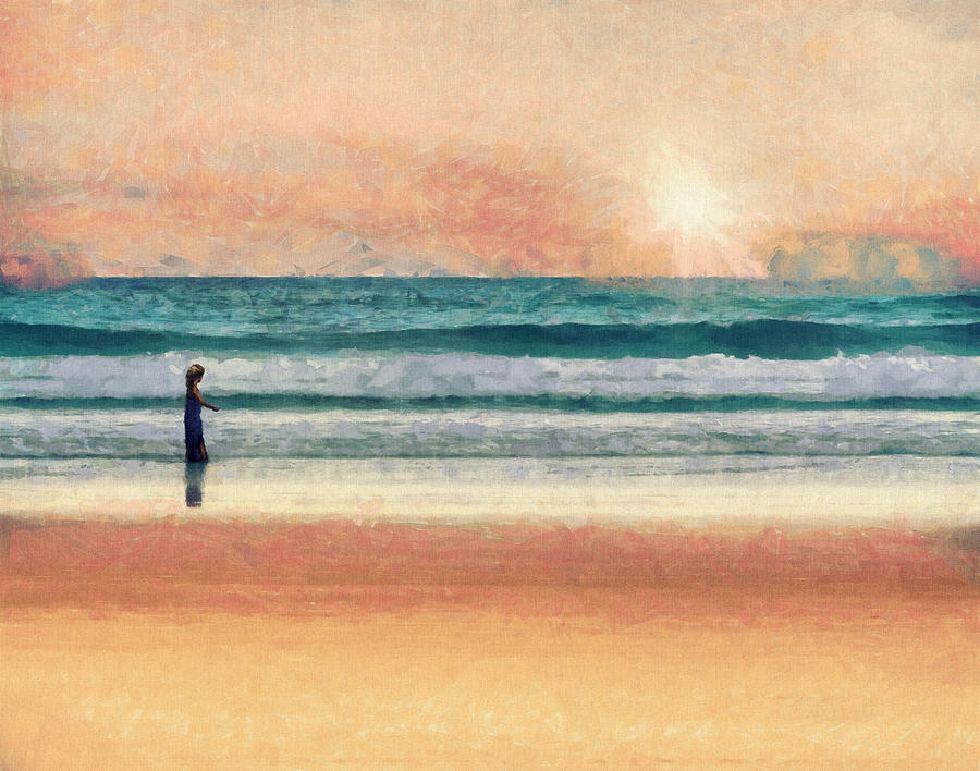 900x708 Girl On The Sand Beach - Sand Beach Painting