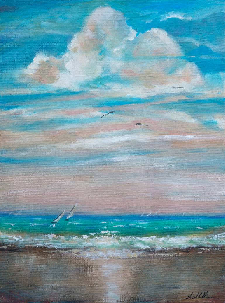 770x1034 Saatchi Art Black Sand Beach Painting By Linda Olsen - Sand Beach Painting