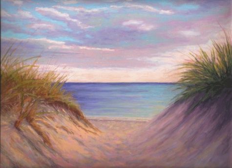 475x345 Through The Dunes To The Beach Pastel Painting By Poucher Original - Sand Dunes Painting