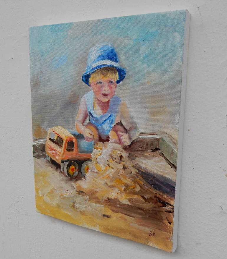 770x876 Saatchi Art A Boy Plays In The Sandbox. Painting By Vita Schagen - Sandbox Painting