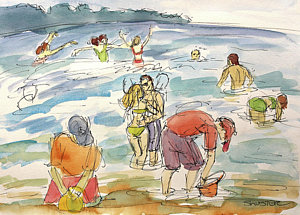 300x215 Sand Castle Paintings - Sandcastle Painting