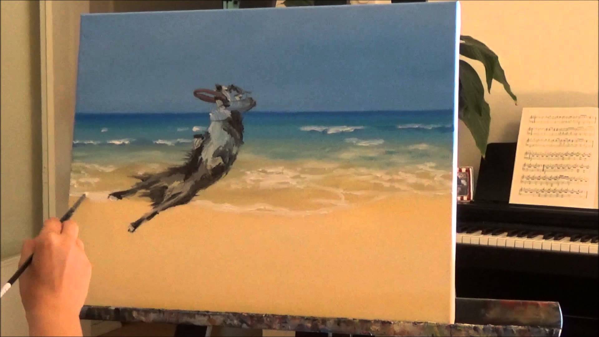 1920x1080 Speed Painting Beach, Dog, Water And A Sandcastle - Sandcastle Painting