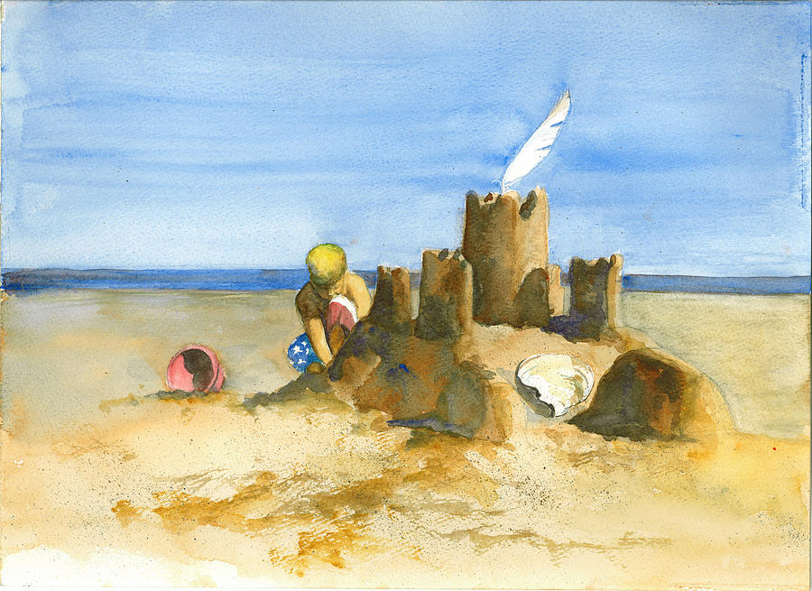 900x655 Boy With Sandcastle Painting By Marianne F Buckley Curran - Sandcastle Painting