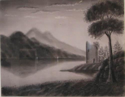 500x390 Sandpaper Painting Lake Landscape With Castle Ruins - Sandpaper Painting