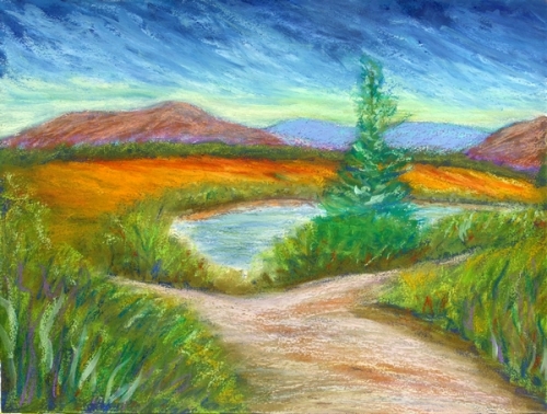 500x378 Oil Pastel Landscape - Sandpaper Painting