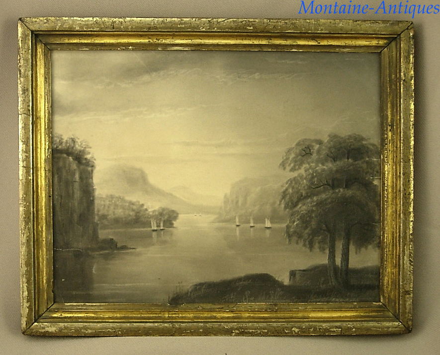 885x715 Antique Hudson River Sandpaper Painting 19th Cent Montaine Antiques - Sandpaper Painting