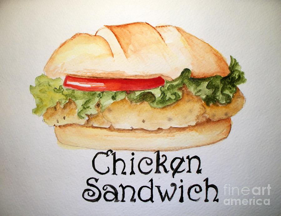 900x691 Chicken Sandwich Painting By Carol Grimes - Sandwich Painting