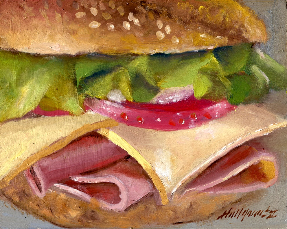 992x793 Ham And Cheese Sandwich Oil Painting By Artist Hall Groat Ii, - Sandwich Painting