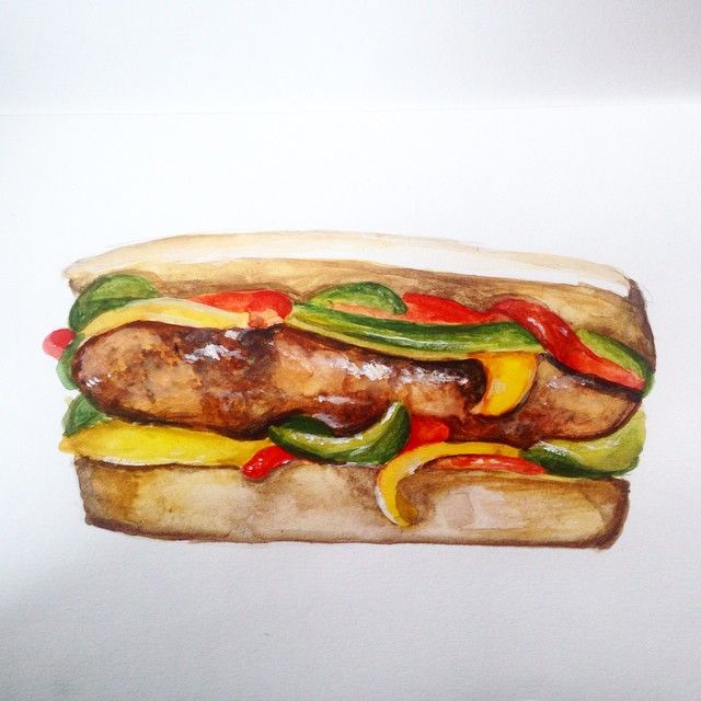 640x640 Sausage And Peppers Sandwich Art Amp Illustrations - Sandwich Painting