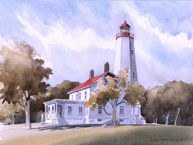 800x600 Sandy Hook Lighthouse Watercolor Illustration - Sandy Hook Painting