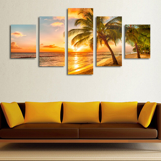 640x640 5 Pieces Framed Sandy Beach Wall Art Picture Gift Home Decoration - Sandy Painting