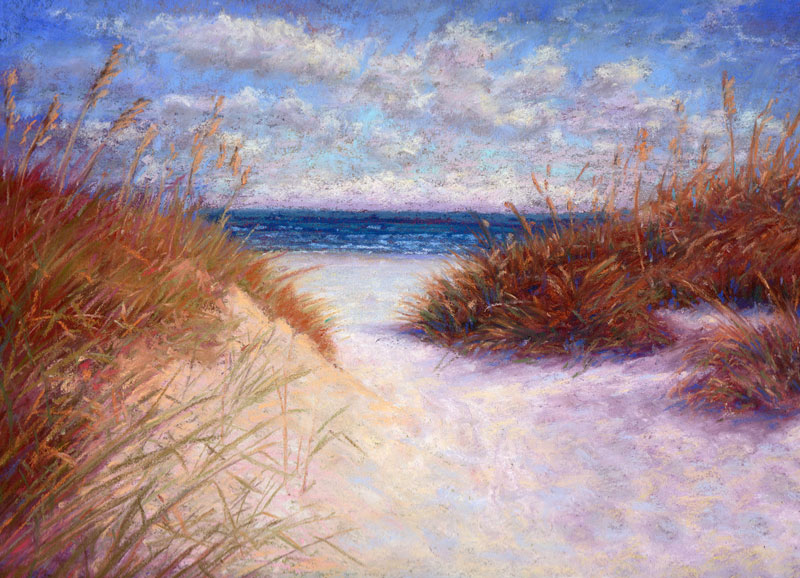 800x578 Pastel Painting Dunes And White Sandy Beach Coastal Pastel - Sandy Painting