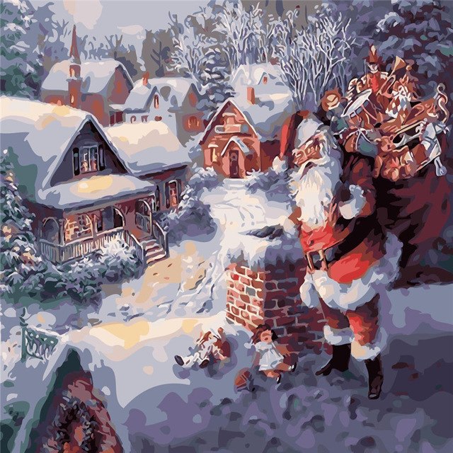 640x640 Santa Claus Giving Oil Painting By Numbers Diy Digital Picture - Santa Claus Oil Painting