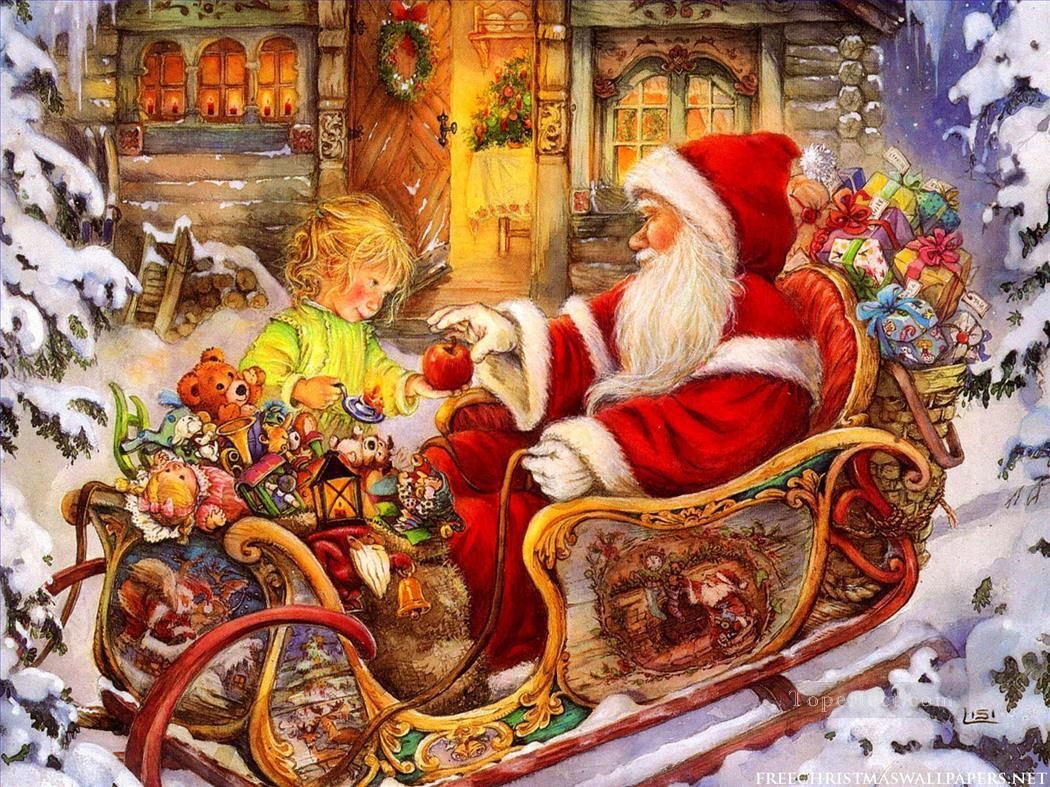 1050x787 Xs104 Kids Christmas Santa Claus Oil Paintings Gif Natale E - Santa Claus Oil Painting