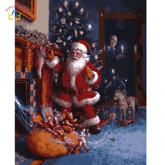 640x640 Oil Painting By Numbers Santa Claus Cartoon Pictures On The Wall - Santa Claus Painting